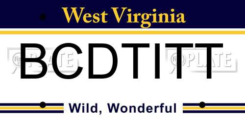 BCDTITT West Virginia License Plate