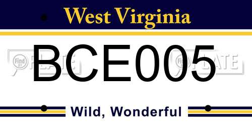 BCE005 West Virginia License Plate