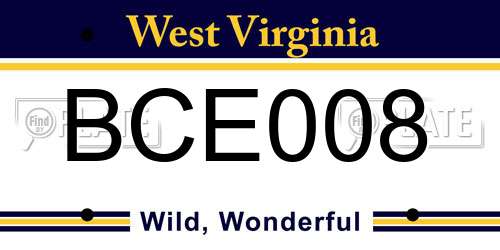 BCE008 West Virginia License Plate
