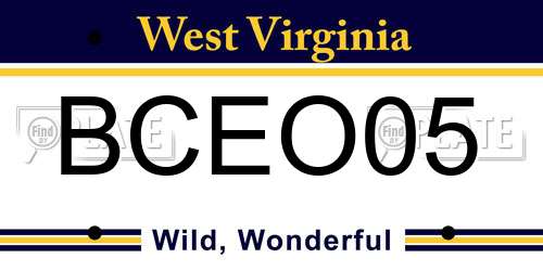 BCEO05 West Virginia License Plate