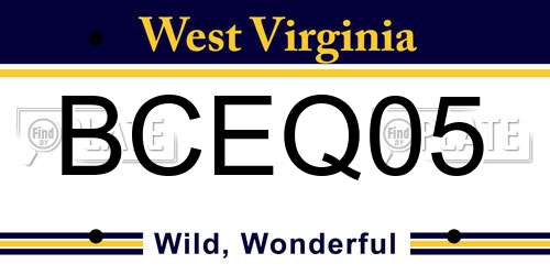 BCEQ05 West Virginia License Plate