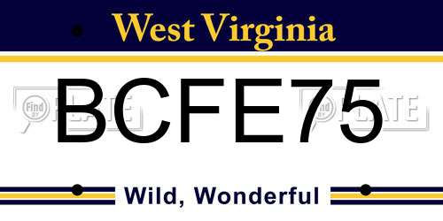 BCFE75 West Virginia License Plate