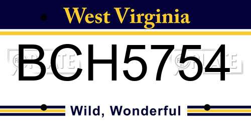 BCH5754 West Virginia License Plate