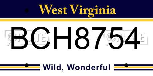 BCH8754 West Virginia License Plate