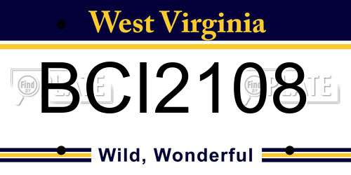 BCI2108 West Virginia License Plate