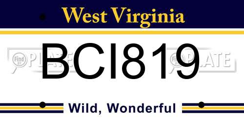 BCI819 West Virginia License Plate