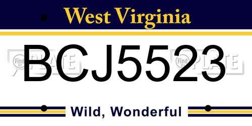 BCJ5523 West Virginia License Plate