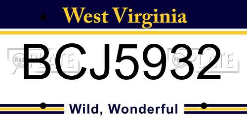 BCJ5932 West Virginia License Plate