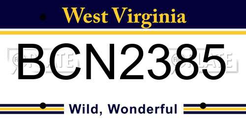 BCN2385 West Virginia License Plate