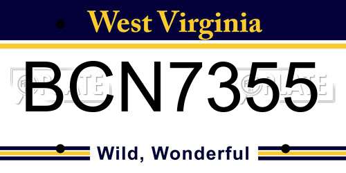 BCN7355 West Virginia License Plate