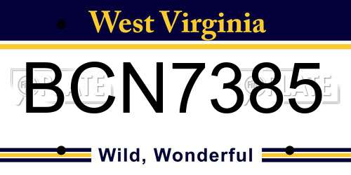 BCN7385 West Virginia License Plate