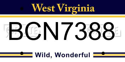 BCN7388 West Virginia License Plate