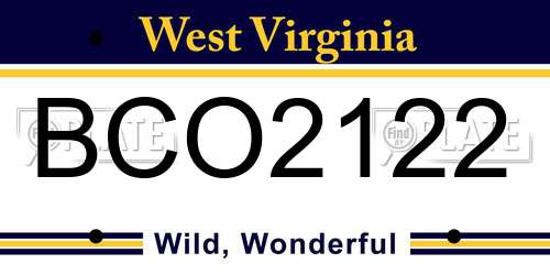 BCO2122 West Virginia License Plate