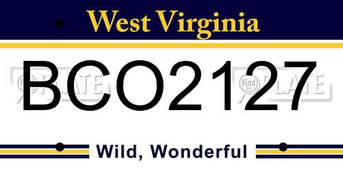 BCO2127 West Virginia License Plate