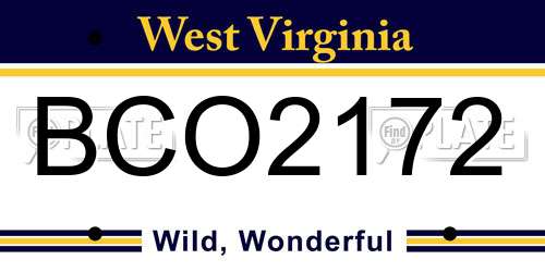 BCO2172 West Virginia License Plate