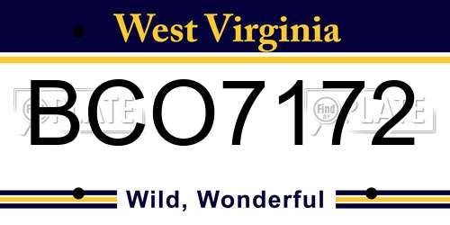 BCO7172 West Virginia License Plate
