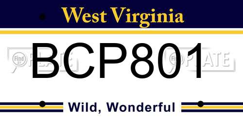 BCP801 West Virginia License Plate