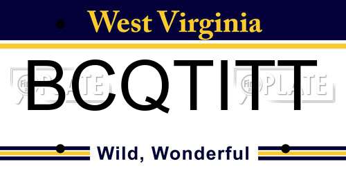 BCQTITT West Virginia License Plate