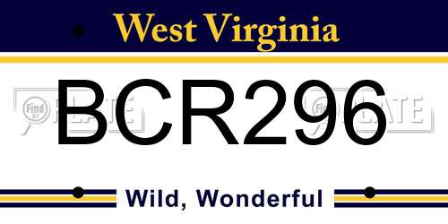 BCR296 West Virginia License Plate