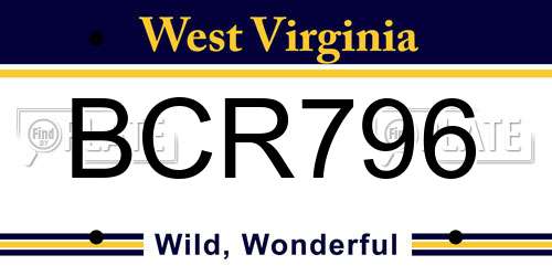 BCR796 West Virginia License Plate