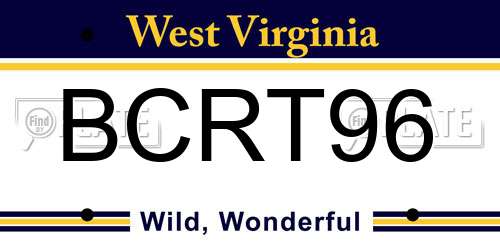BCRT96 West Virginia License Plate