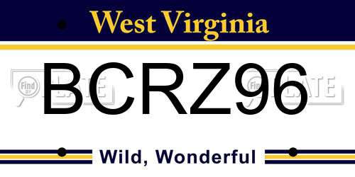 BCRZ96 West Virginia License Plate