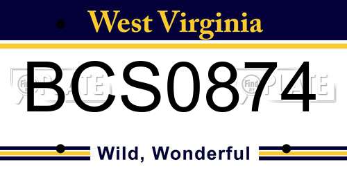 BCS0874 West Virginia License Plate