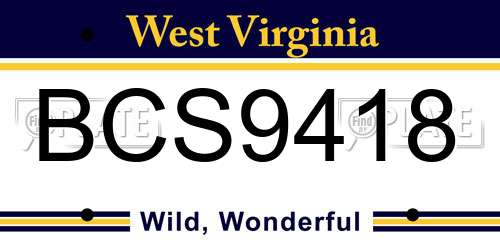 BCS9418 West Virginia License Plate