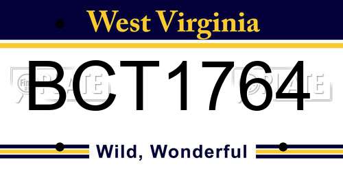 BCT1764 West Virginia License Plate