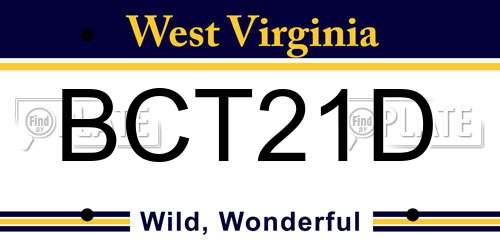 BCT21D West Virginia License Plate