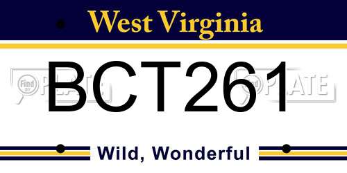 BCT261 West Virginia License Plate