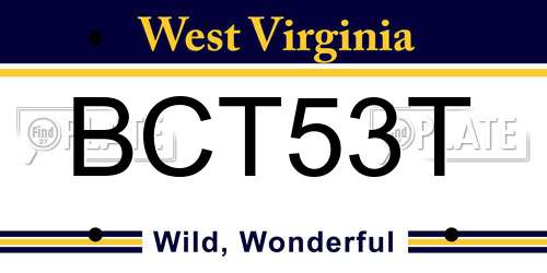 BCT53T West Virginia License Plate