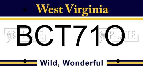 BCT71O West Virginia License Plate