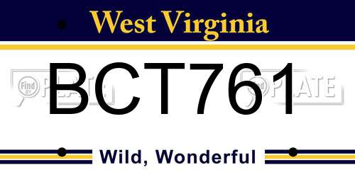 BCT761 West Virginia License Plate