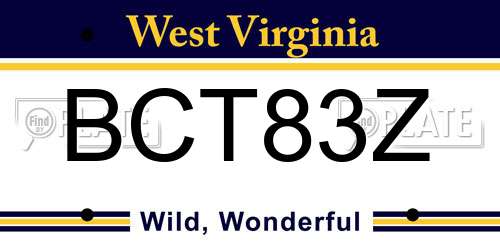 BCT83Z West Virginia License Plate