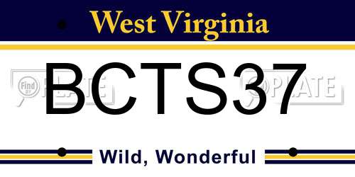BCTS37 West Virginia License Plate