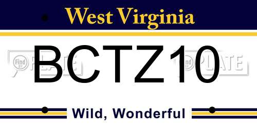 BCTZ10 West Virginia License Plate