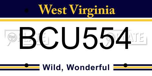 BCU554 West Virginia License Plate