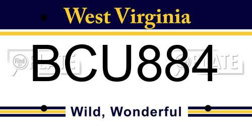 BCU884 West Virginia License Plate