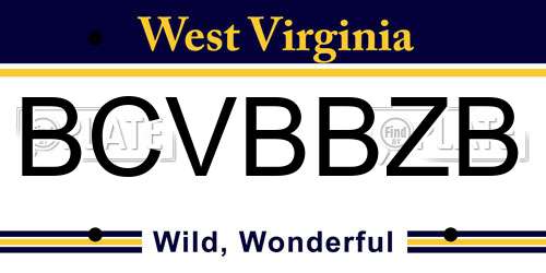 BCVBBZB West Virginia License Plate