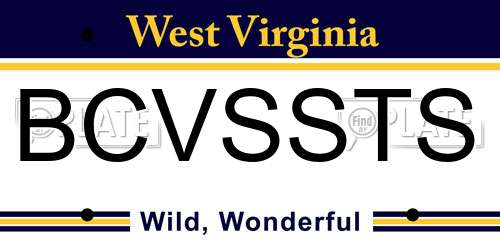 BCVSSTS West Virginia License Plate