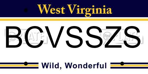 BCVSSZS West Virginia License Plate