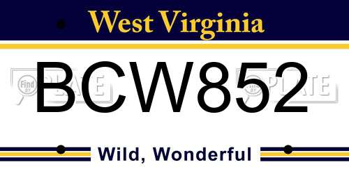 BCW852 West Virginia License Plate