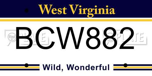 BCW882 West Virginia License Plate