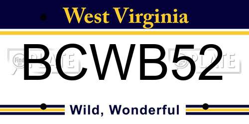BCWB52 West Virginia License Plate
