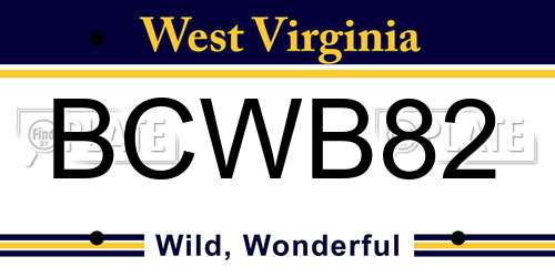 BCWB82 West Virginia License Plate