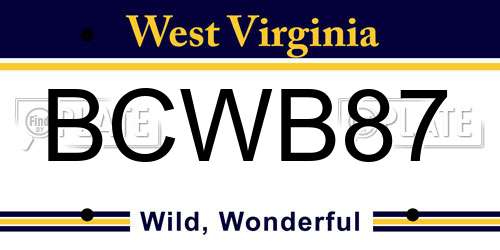 BCWB87 West Virginia License Plate