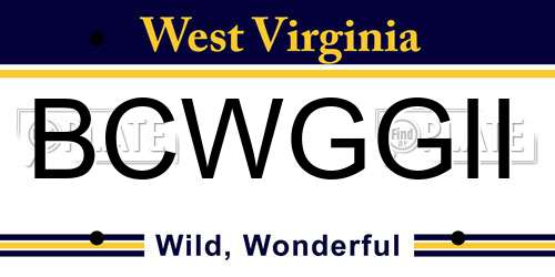BCWGGII West Virginia License Plate
