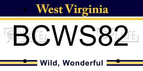BCWS82 West Virginia License Plate