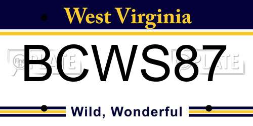 BCWS87 West Virginia License Plate